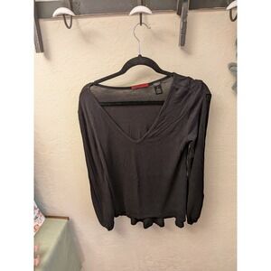 BKE Red Black Long Sleeve V Neck Rayon Spandex Top Womens Size M